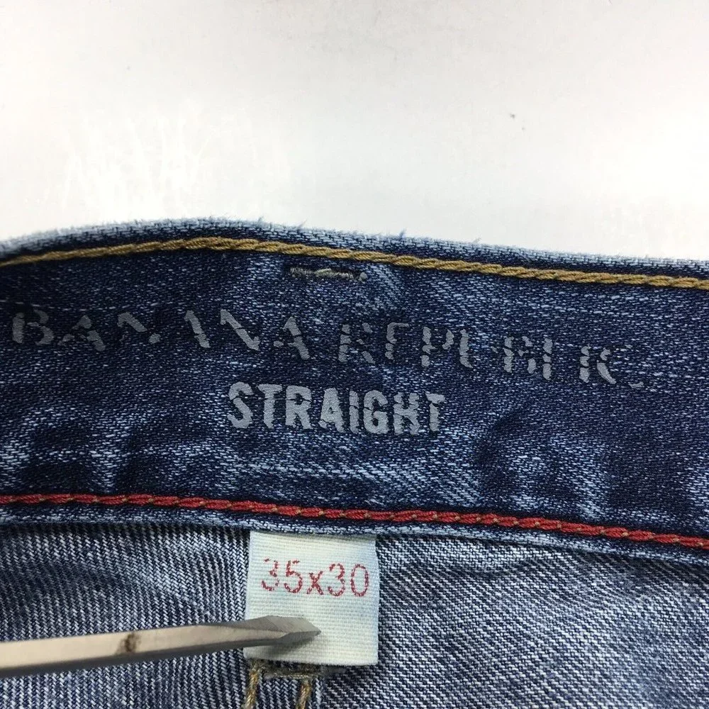Banana Republic Mens Straight Blue Jeans sz 35x30 Denim Destroyed‎ Cuffs